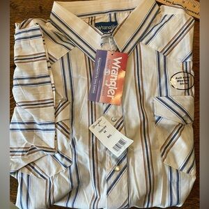 Wrangler Big  Men's Striped Western Cowboy Shirt - Blue and White 4X